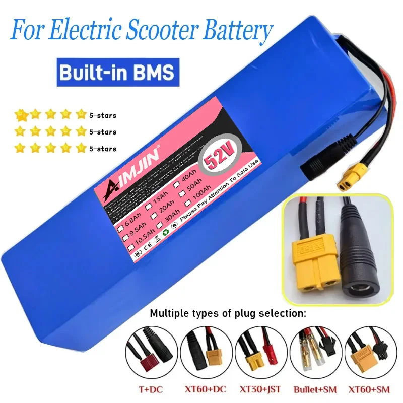 14S2P Lithium Ion 100% New 52V 7.0AH Battery Pack 1500W High Power for Bicycle Scooter Motorcycle Built in BMS 58.8V2A Charger