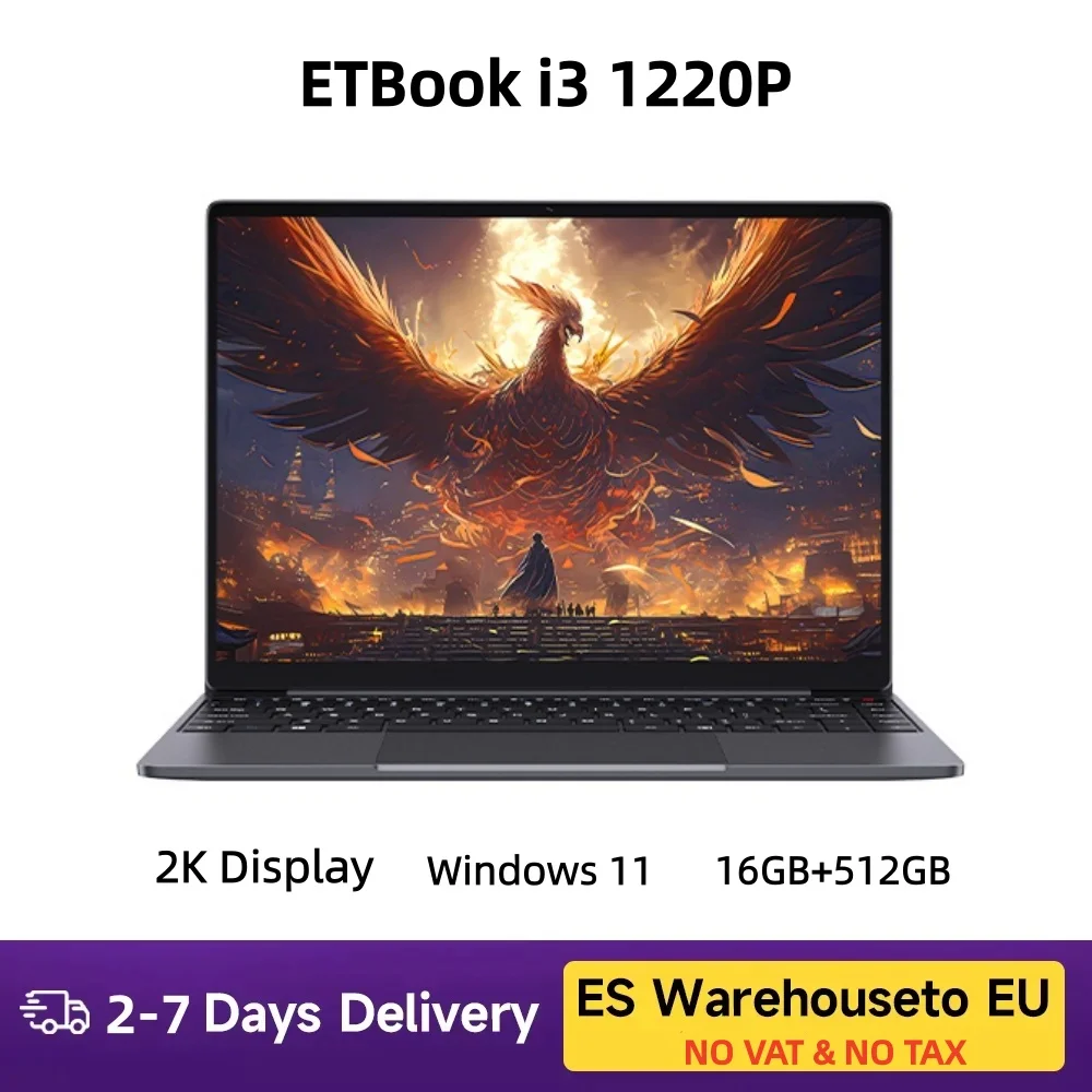 Portátil ETBook Intel Core i3-1220P 16GB DDR4 512GB SSD 8 núcleos 12 hilos Pantalla 2K de 14 pulgadas Portátiles prácticos para oficina/estudio WiFi6 Larga duración en espera Portátil con Windows 11 Equipado con una batería de alta capacidad de 46.2Wh ﻿ ﻿ ﻿