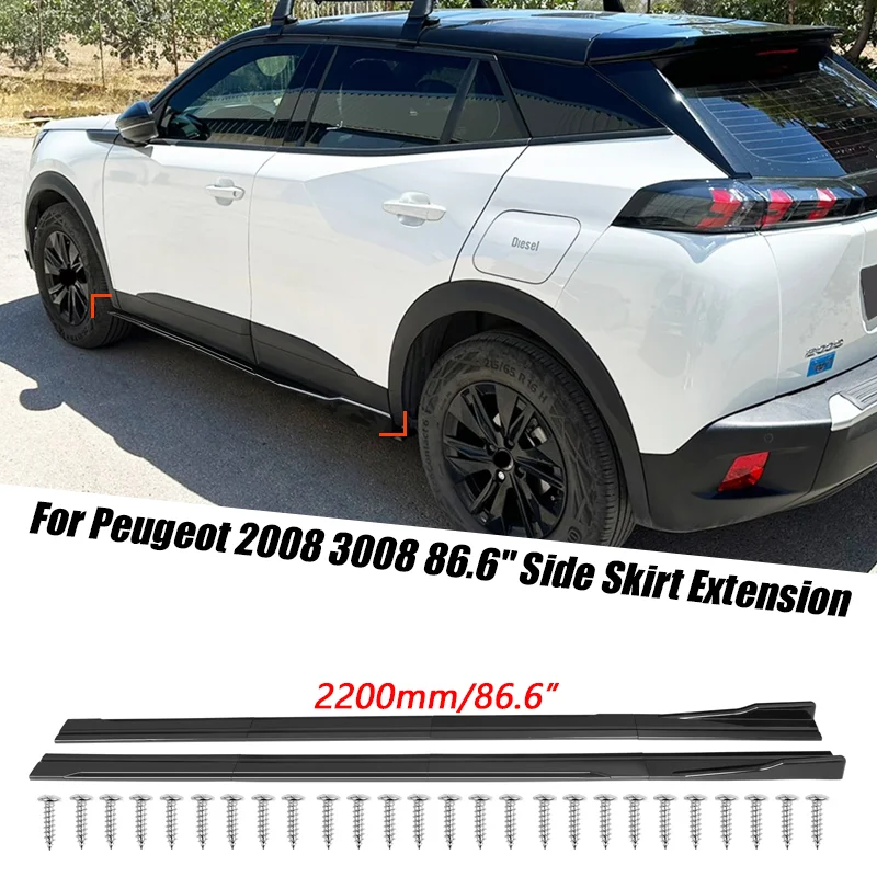 For Peugeot Accessories 2008 3008 5008 107 206 207 208 308 307 407 508 Car Side Skirts Extension Rocker Panel Splitter Cover 8PC