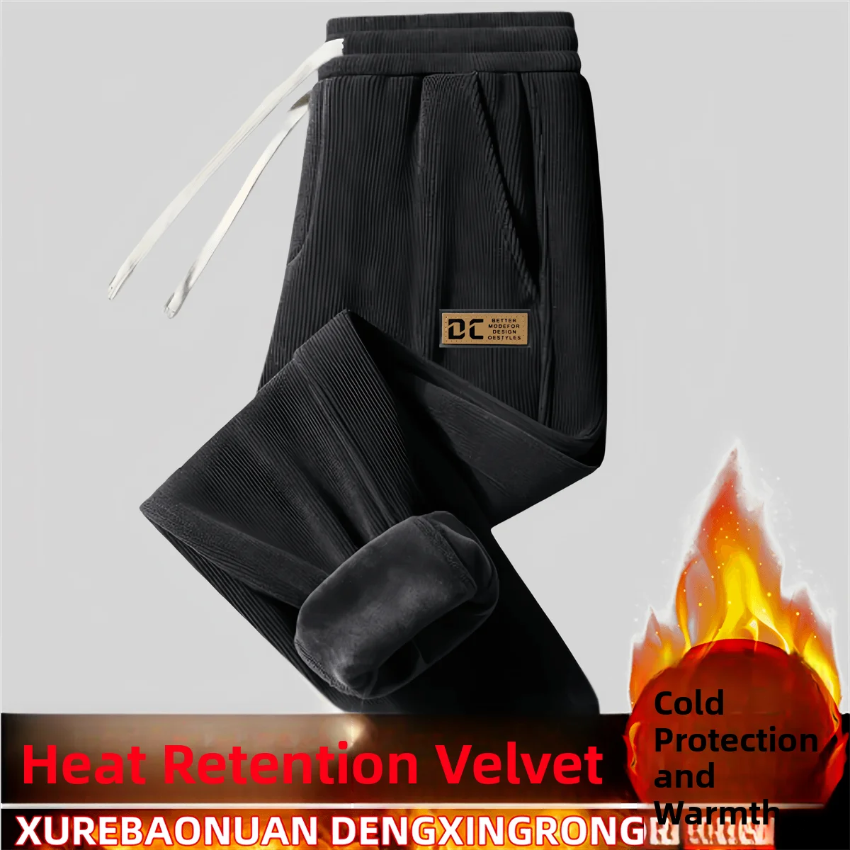 Calça de moletom casual masculina de veludo cotelê com forro solto outono inverno esportes com cintura elástica e fibra de poliéster