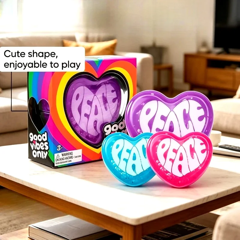 Y2K Hippie Peace Heart Squishy Toy, Mochi Squeeze Fidget Toy With Floating Star Glitter, Embossed PEACE Letter Stress Relief Anti-Anxiety Sensory Vent Toy,Novelty Valentines Birthday Party Favor Gift for Teens Girls Kids Adults
