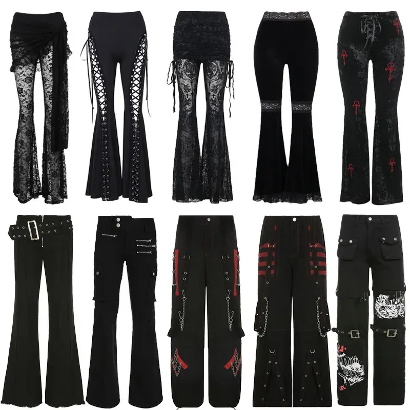 Pantalon gothique noir pour femmes, Punk Grunge, Long, foncé, Y2K, esthétique, Harajuku, Halloween, Sexy, taille haute, Streetwear, 2025
