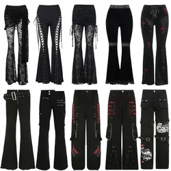 Gothic Zwarte Vrouwen Broek 2025 Punk Grunge Donkere Lange Broek Y2K Esthetische Harajuku Halloween Sexy Hoge Taille Broek Streetwear