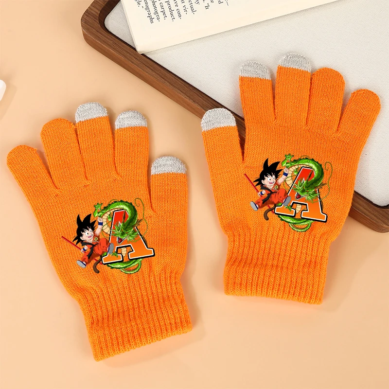 

Dragon Ball Knitted Gloves Japanese Anime 26 Letter Print Knit Mittens Autumn Winter Windproof Warm Outdoor Mitts Christmas Gift