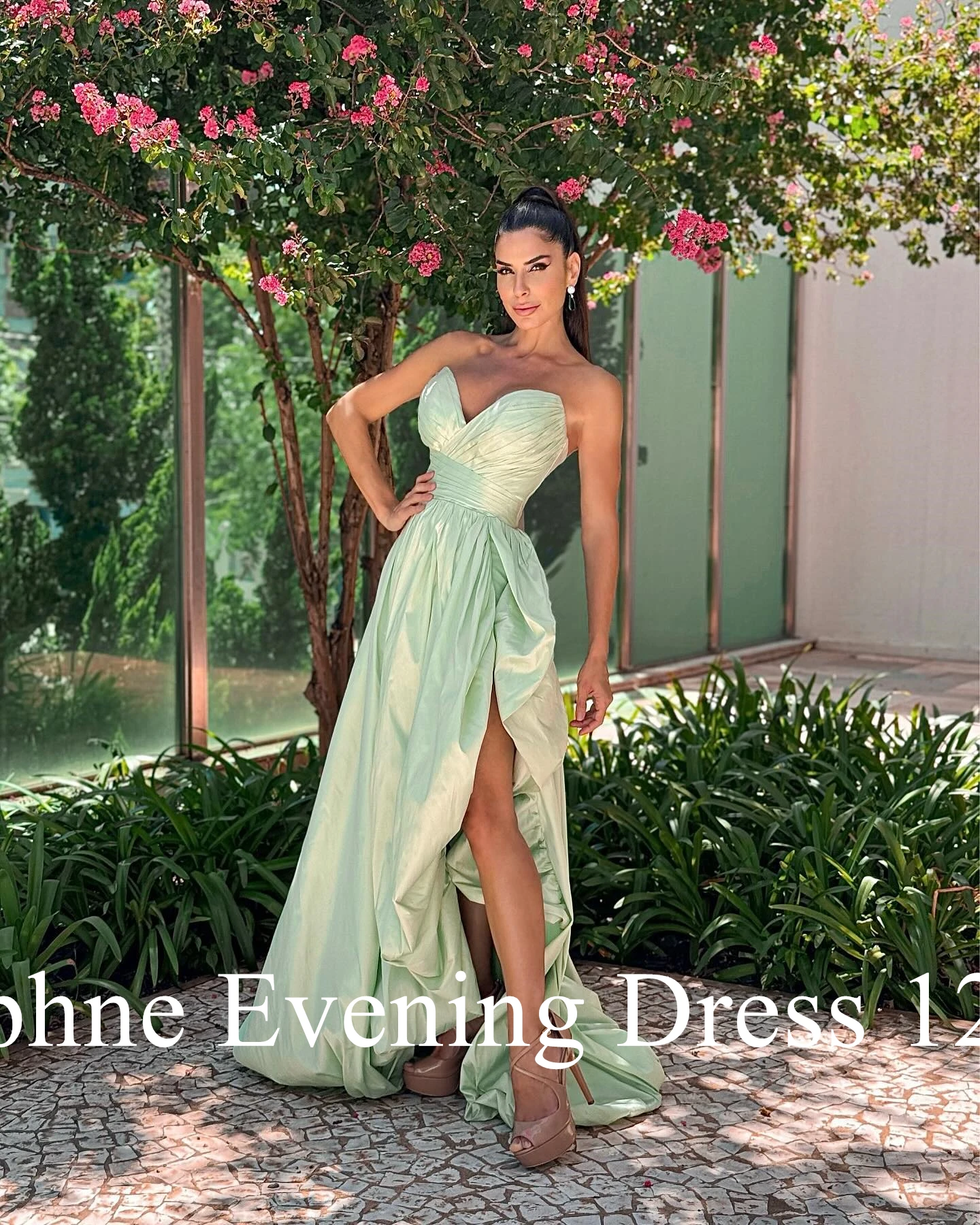 ที่กําหนดเองโมเดิร์น Sweetheart ด้านหน้าชุดราตรีคุณภาพสูงจีบซาตินภาพสี Vestido De Festa Vestido