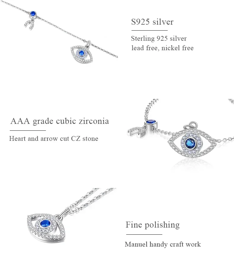 Evil Eye Necklace Women Blue Main Stone 925 Sterling Silver Statement Necklaces & Pendants Long Chain Turkish Jewelry Making