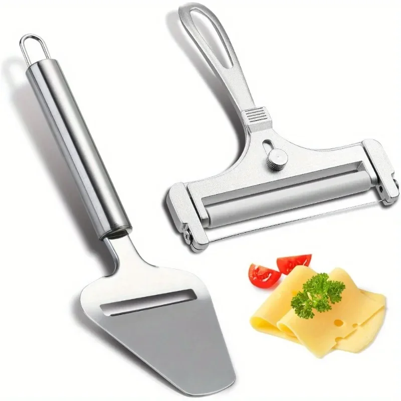 

2 Pieces Stainless Steel Wire Cheese Slicer with Cheese Planer, Adjustable Thickness, Kitchen Cooking Tools, Gray