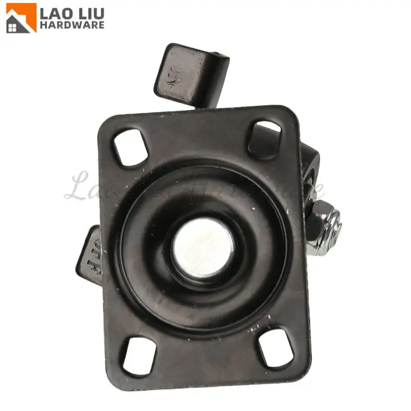 بكرة عجلات دوارة سوداء شديدة التحمل مقاس 1.5 بوصة - عجلة مع فرامل مسطحة وتصميم مثقاب ذهبي أنيق للأثاث والآلات