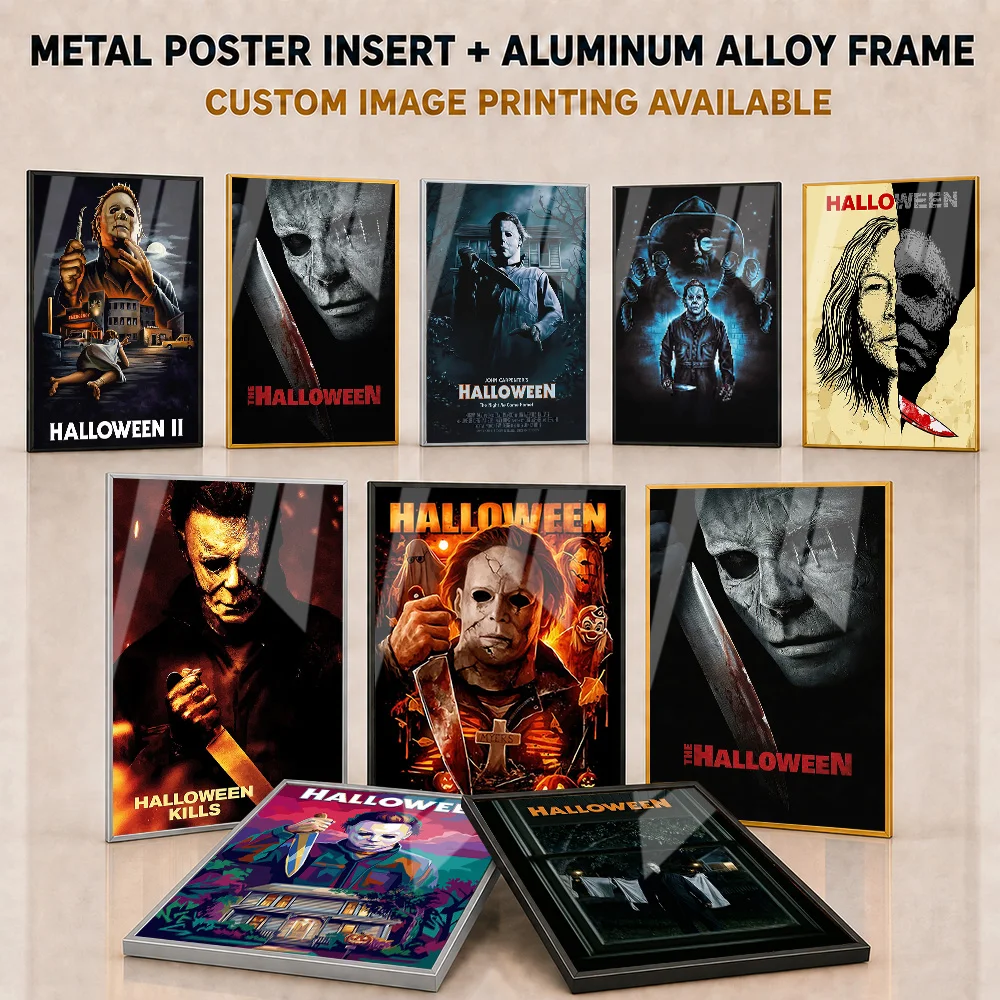 Halloween Framed Metal Print Customized Haunting Narrative Design Wall Art For Home Theater Or Living Room Thriller Lover Gift