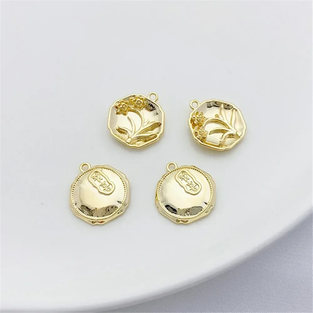 14K ゴールド クイーン アバター フラワー ボタン ラウンド ラベル ペンダント ハンドメイド DIY ネックレス ヘッドピース素材 L450