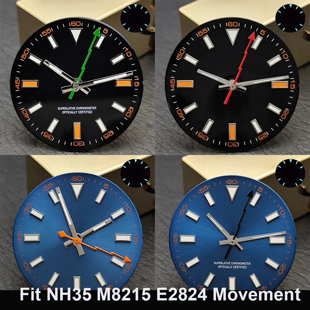 28.5mm dial Blue Green Luminous Watch Dia Hands Fit NH35 E2824 M8215 Automatic Movement DIY Watch Parts Super Luminous Custom Wa