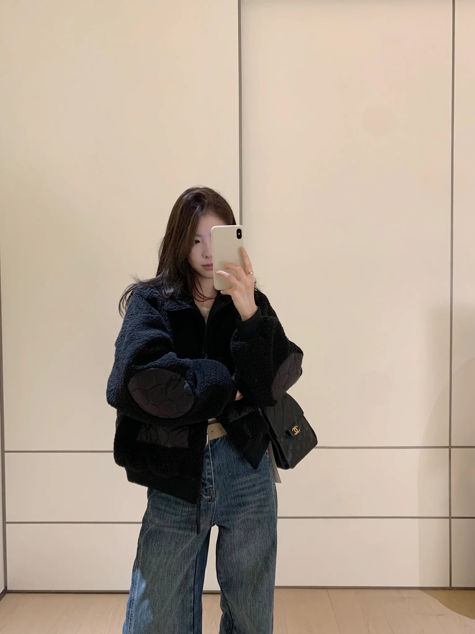 

Korean Sle Casual Autumn Winter Jaet Loose Fit Soft Plu Splicing Cotton Coat Zipper Closure Long Sve Stand Length