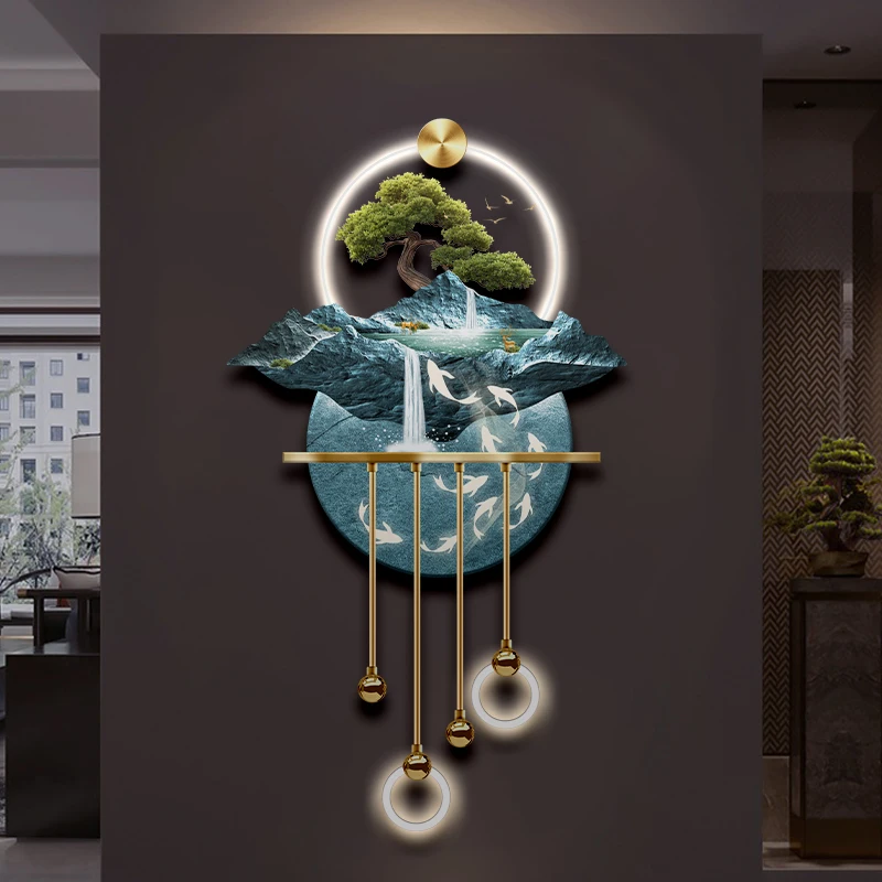 Entrance Decoration Pendant Lamps Luxury Abstract Plant Corridor Hanging Painting TV Background Wall Painting With  Light Lustre
