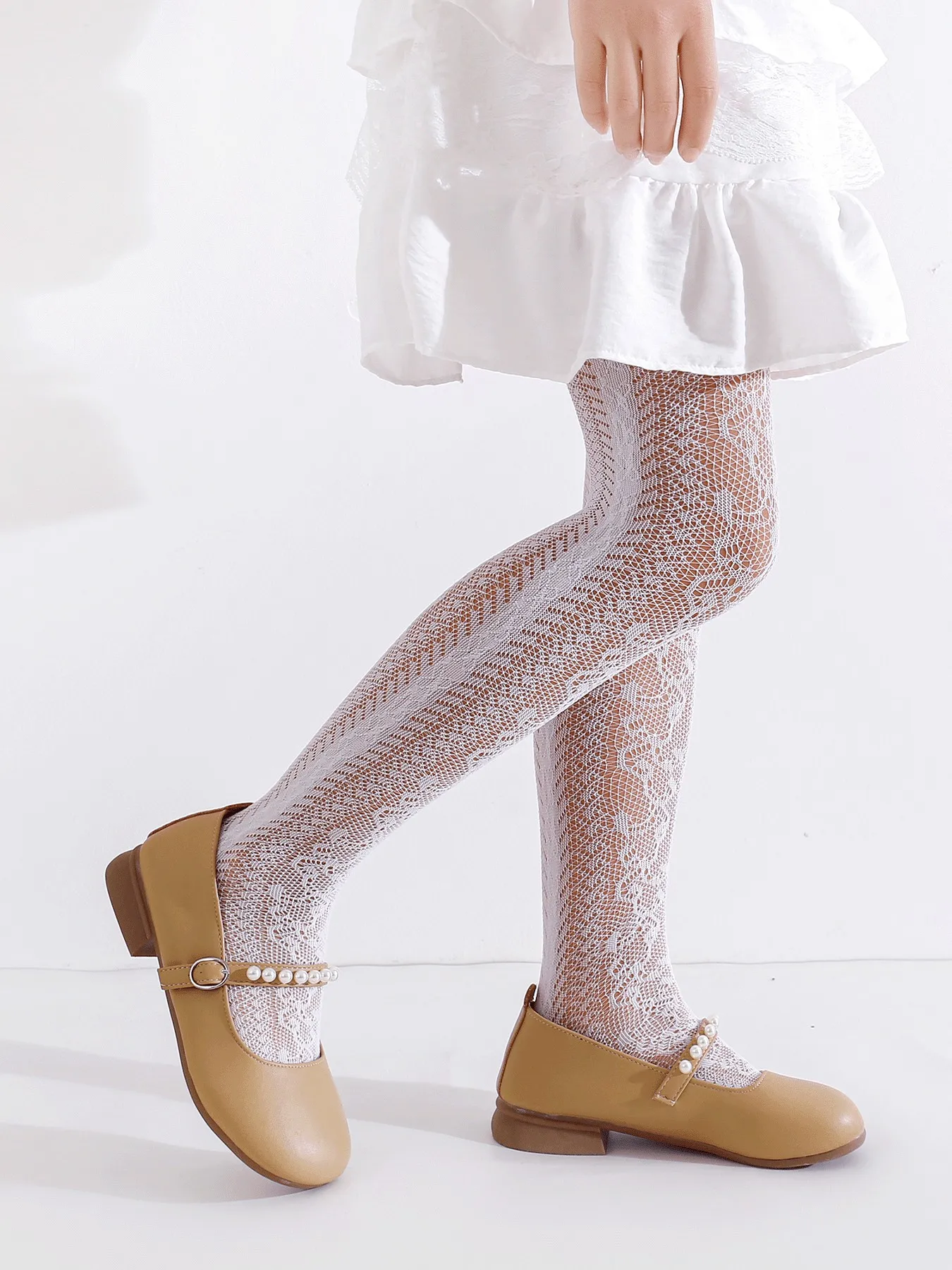 3-teilige Mädchen-Strumpfhose mit floraler Spitze, weiche, atmungsaktive, transparente Strumpfhose, Prinzessinnen-Strumpfhose für den täglichen Gebrauch, Partykleid-Strumpfhose für Kleinkinder von 1–11 Jahren – Detail 8
