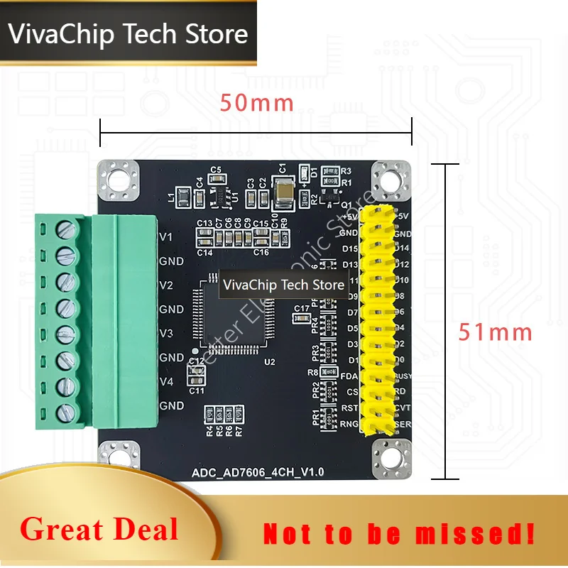 VivaChip TechAD7606-4 Module Multi-channel 4-way 16 Bits ADC Data Synchronous Acquisition Module 200K Sampling Rate