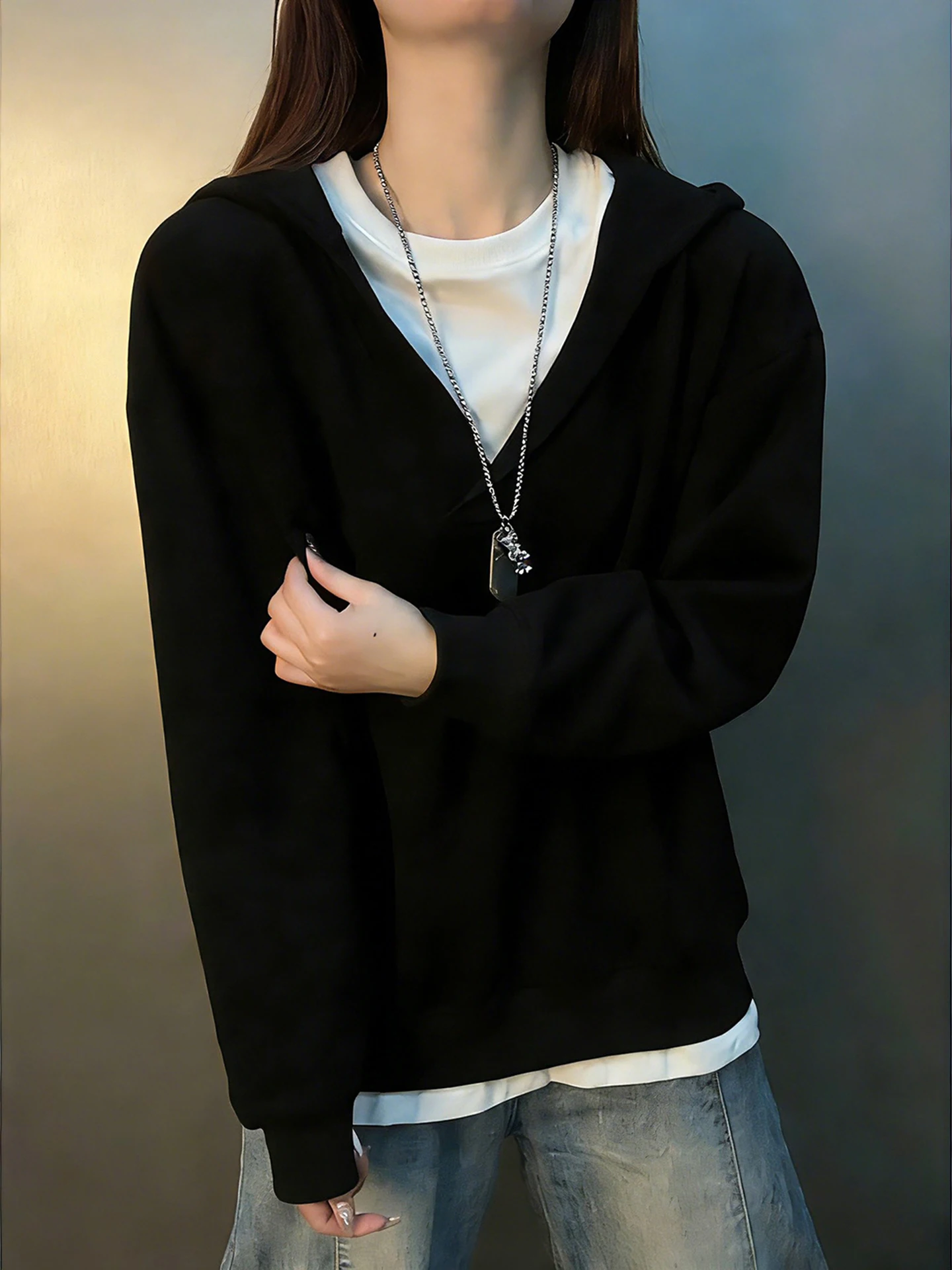 

Мужская толстовка American Sle Cleanfit: весенний дизайн, плотная ткань, повседневный многослойный топ свободного кроя, с длинными рукавами, на молнии по всей длине