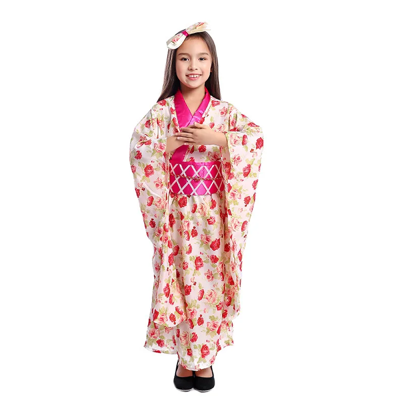 Japanese Girl Kimono Dress Traditional Yukata Stage Performance Dance Dress Kid Halloween Cosplay Costume Girls' Japanese Kimono