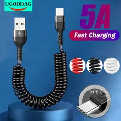 5A Type C Data Cable Spring Telescopic Fast Charging Cord Car USB C Charge Cord for Android Phone Accessories for Xiaomi Samsung