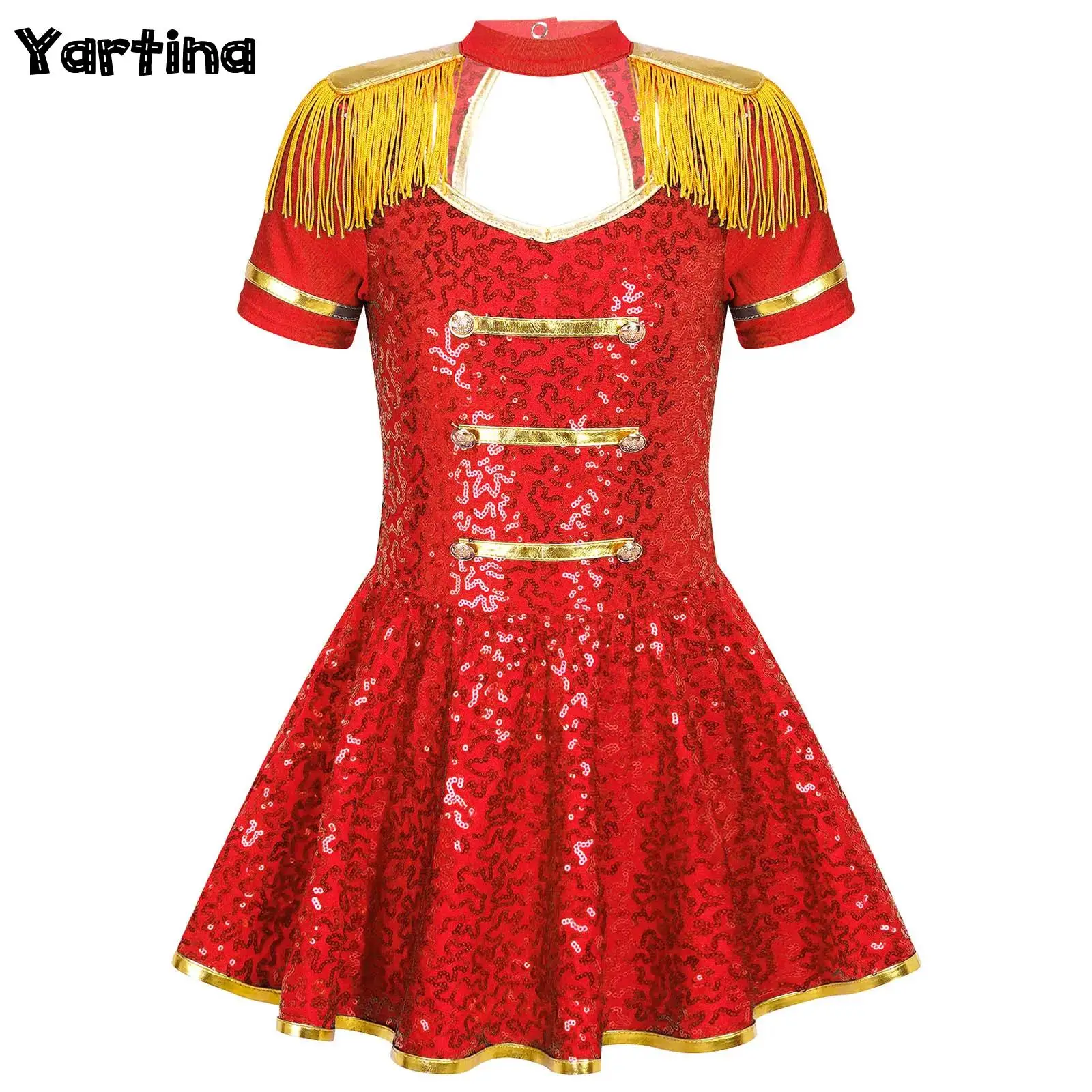 Meninas circo ringmaster diretor leão domador vestir-se trajes cosplay brilhante lantejoulas ouro borla dragonas cuecas embutidas vestido
