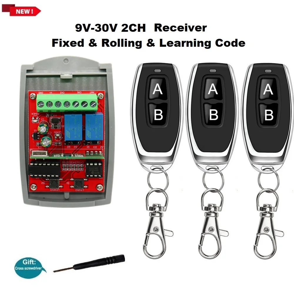 Gate Receiver 300-868MHz AC DC 9-30V Universal Remote Control Garage Door Receiver 2 Channels Gate 433mhz 868mhz Barrier Fob