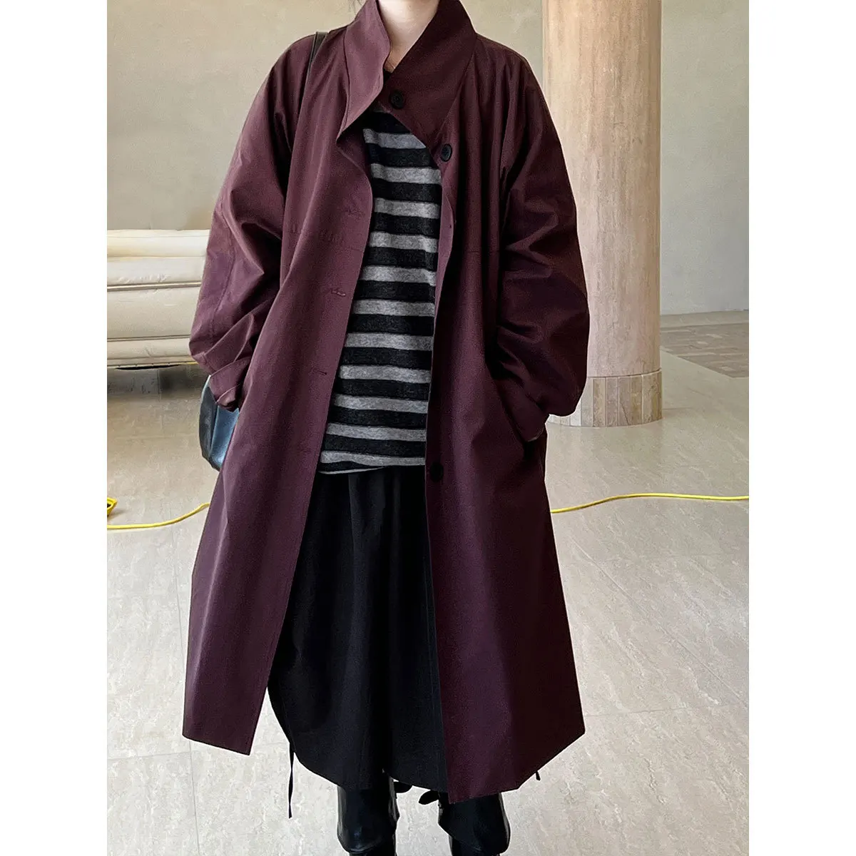 

SuperAen 2024 Autumn and Winter New Design Style Stand Collar Loose Fashion Long Windbreaker Coat