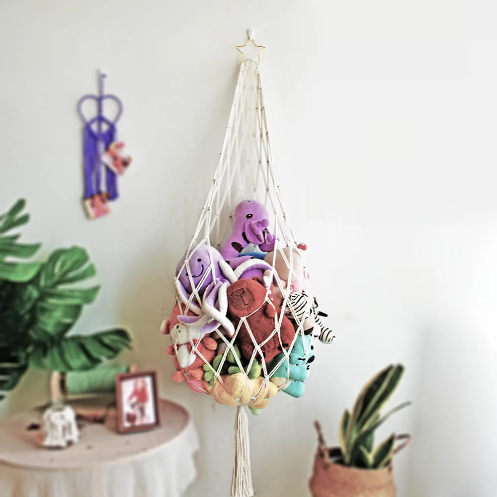 ألعاب مكرامية مصنوعة يدويًا، حامل معلق على الحائط، حامل ألعاب من القطيفة لتخزين غرفة الفتاة