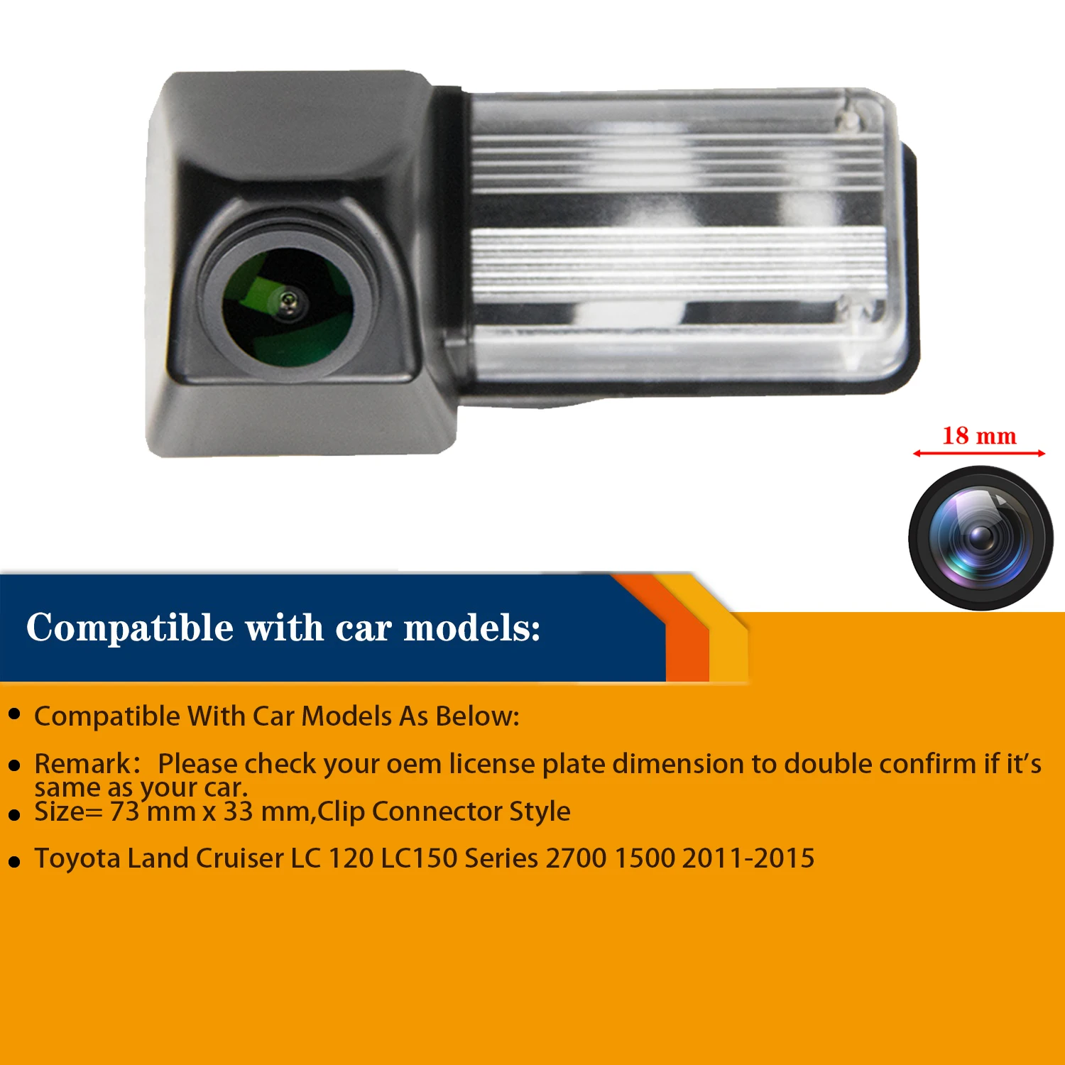 HD 720P Rear View Camera for Toyota Land Cruiser LC 120 LC150 Series 2700 1500 4000 5700 2011-2020, License Plate Light Camera