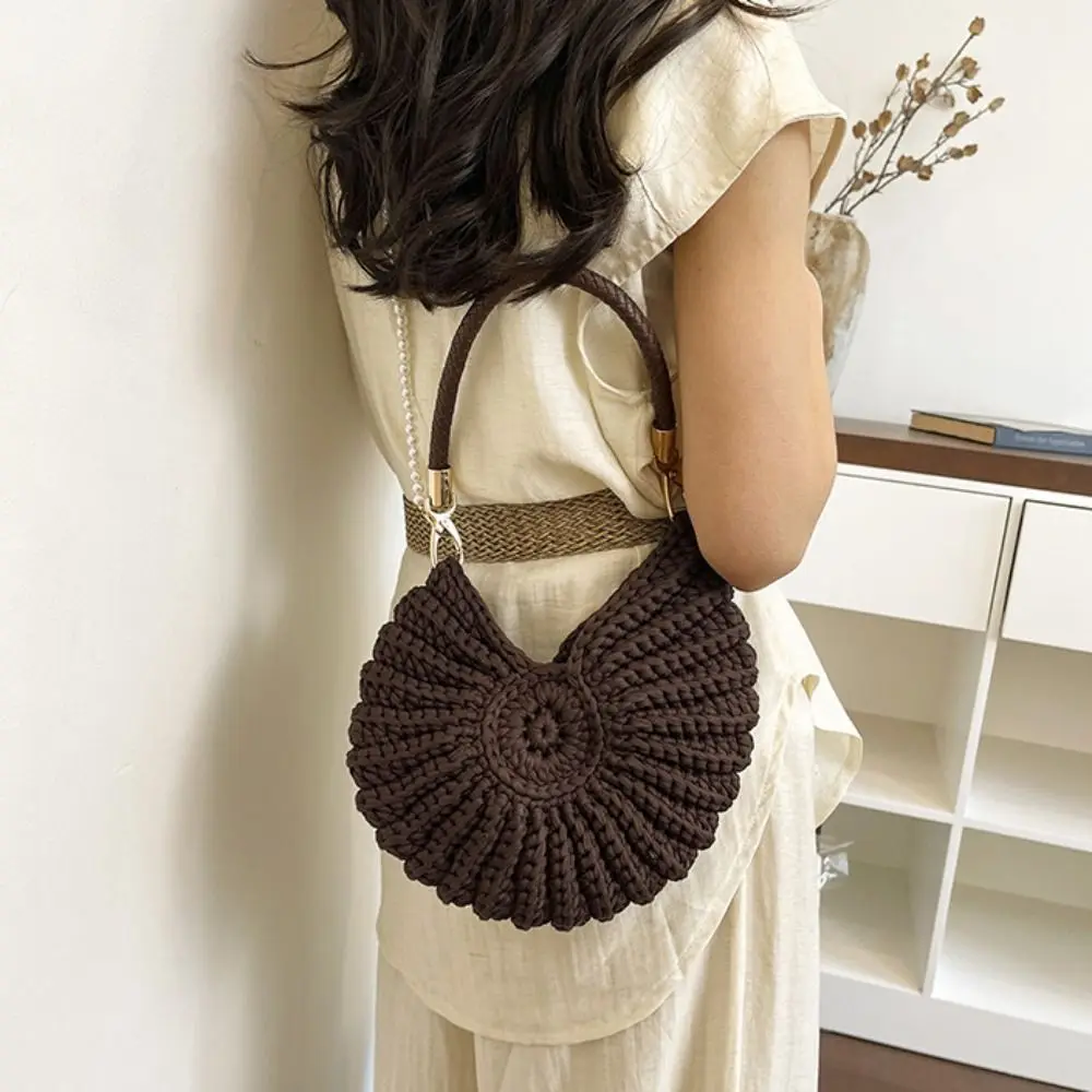 

Fashion Korean Style Conch Knitted Bag Braided Shell Weave Crochet Tote Bag Hollow Out Handbag Beach Bag Beach