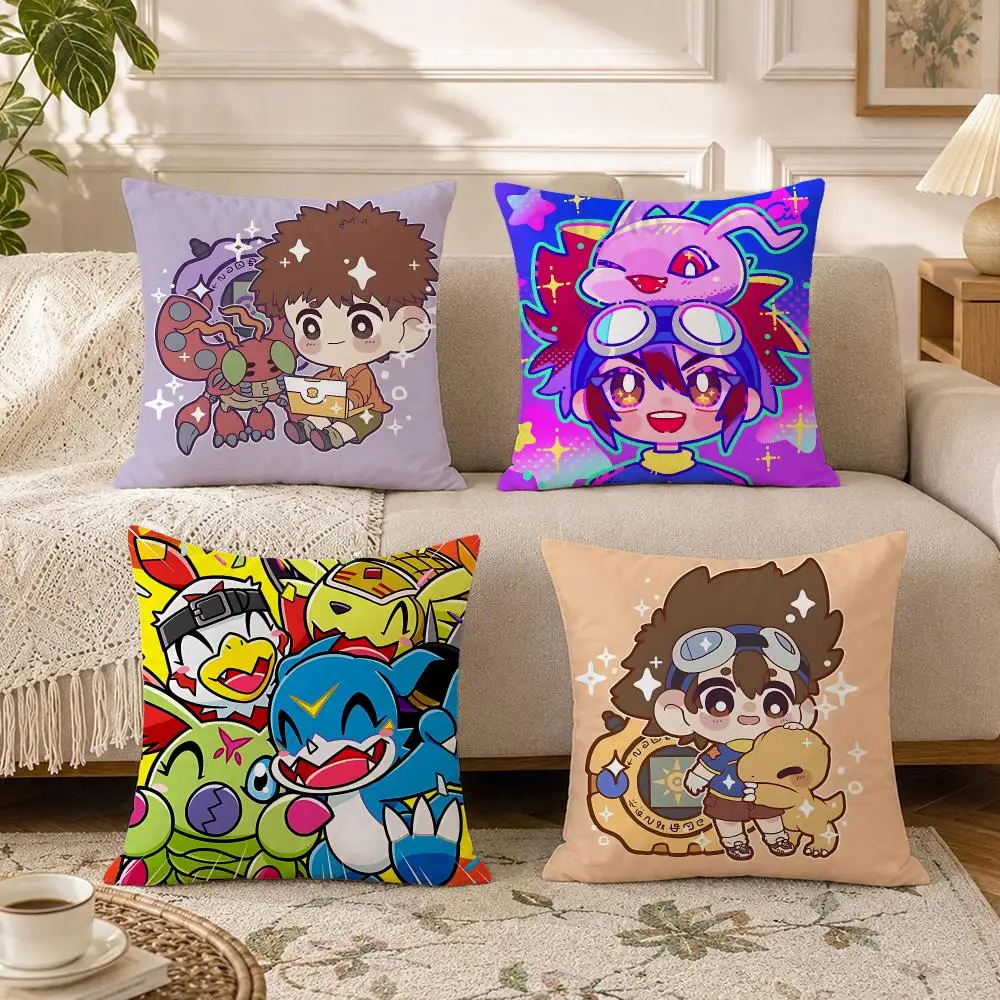 Anime Digimon Adventure Cushion Cover Soft Square Throw Pillow Covers Set for Sofa Bedroom Car Home Decoration