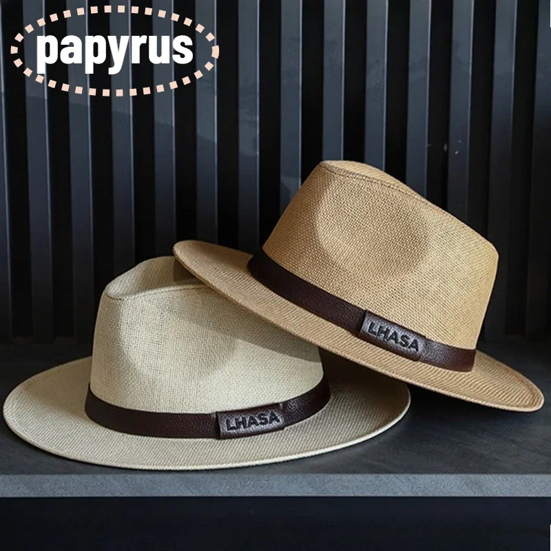 Trendy Wide Brim Papyrus Mens Fedoras Women Summer Solid Color Fedoras Jazz Sun Cap Outdoor Casual Panama Beach Cowboy Hats