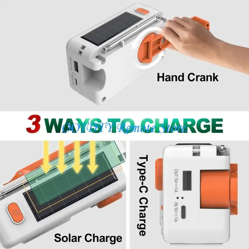 Portable Solar Emergency Radio Hand Generator Alarm Weather Radio FM NOAA Alert with LED Flashlight For Camping Hiking