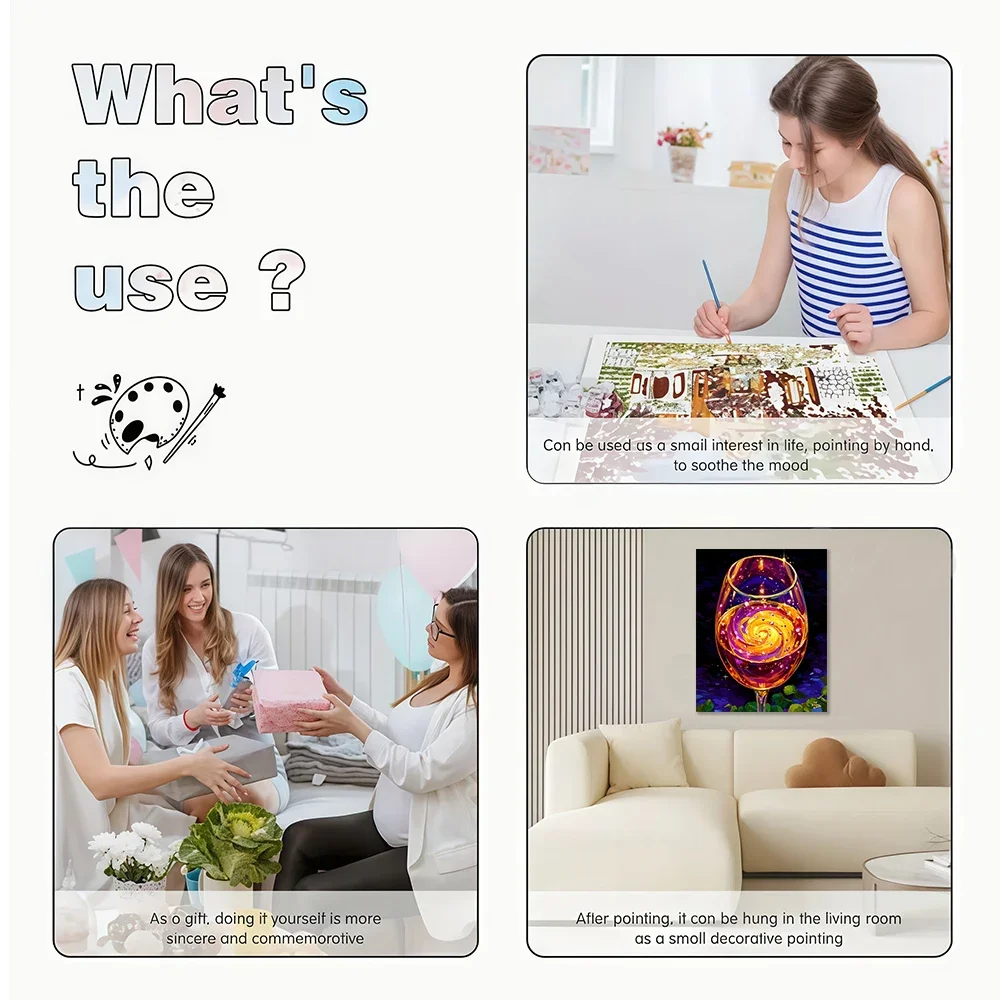 1 قطعة كأس للنبيذ السحري مع السماء المرصعة بالنجوم السائل DIY الاكريليك مجموعة الطلاء الرقمي للمبتدئين إطار ديكور جدران المنزل لا تشمل #5