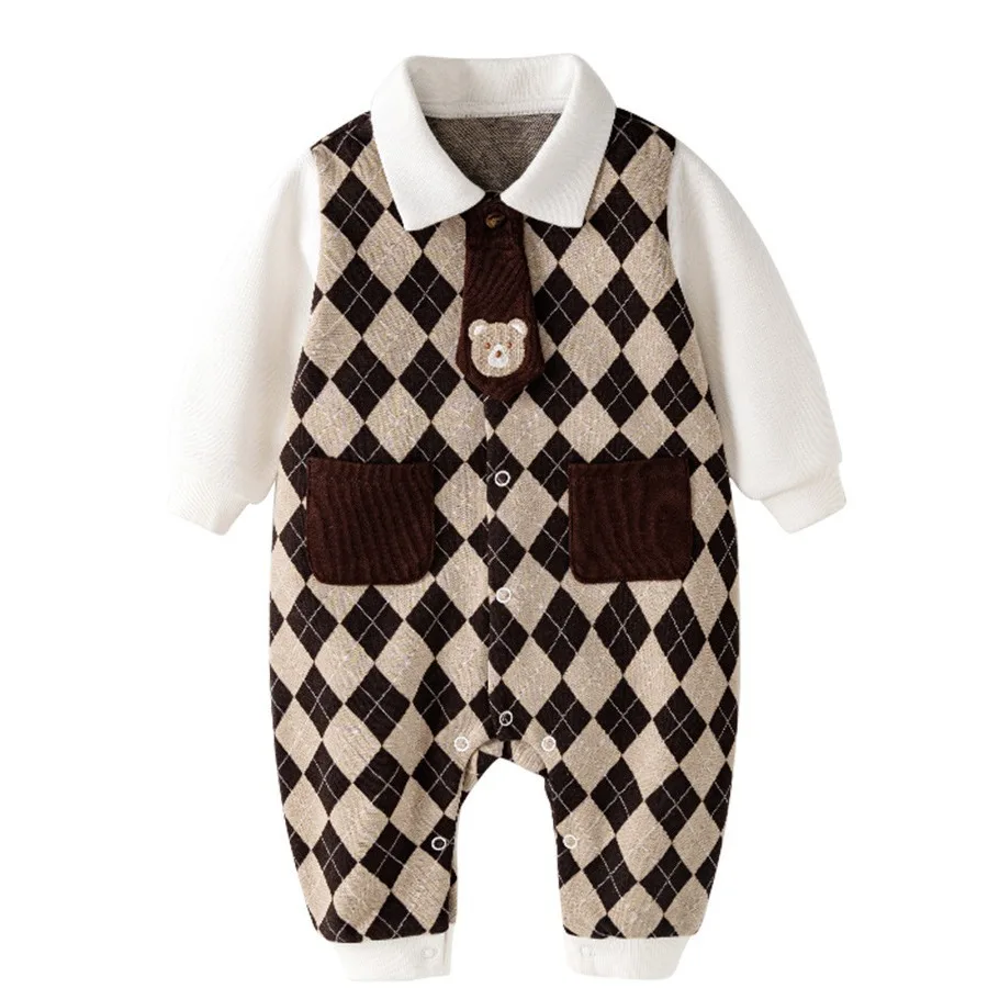 

Somenie Baby Boys Long Sleeve Romper Babe Classic British Plaid Jumpsuit for Infants, Stylish Checkered Onesie with Snap Closure