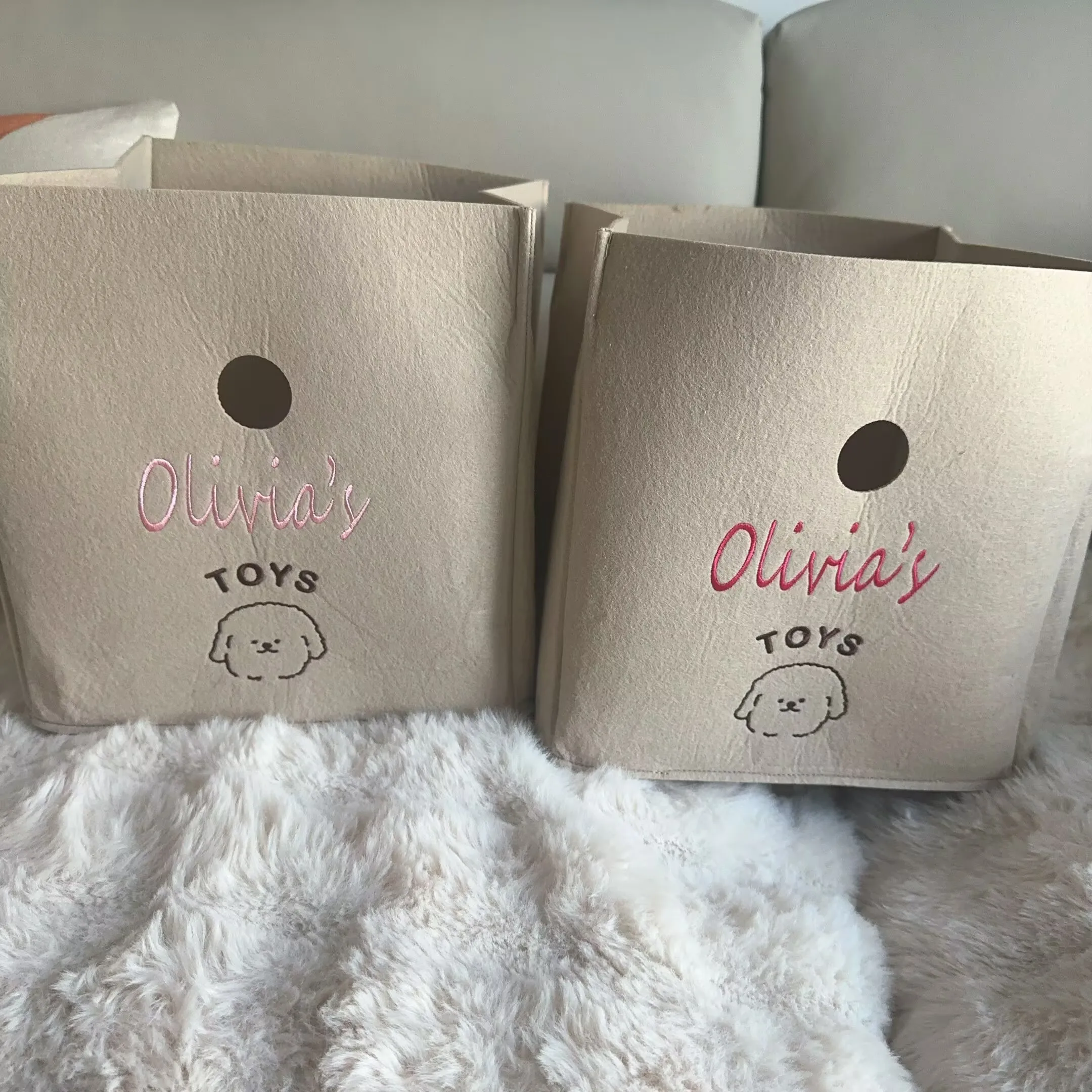 Cesta de almacenamiento cuadrada con bordado Simple de fieltro con nombre personalizado, cesta de almacenamiento de juguetes para niños, bolsa de almacenamiento de regalo, marco para aperitivos