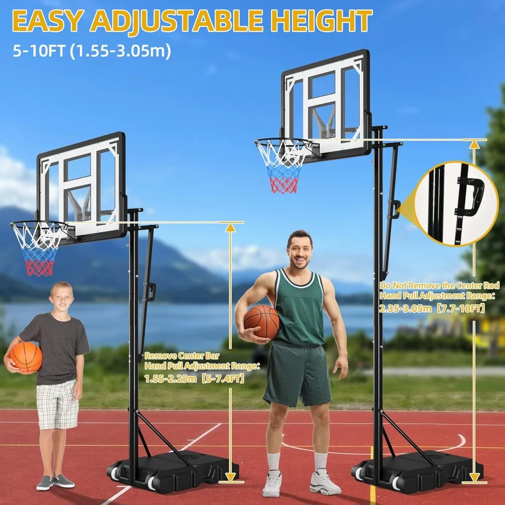 Basketball Hoop Outdoor 10 FT Adjustable, Portable Basketball Hoop & Goal for Backyard, 4.5-10FT Easy Adjustable Height