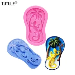 Beach Slipper Lizard Mold Shaker fridge magnet Resin Clay Silicone Mould DIY Feet Foot Palm Shell Chocolate Cake Silicone Mould