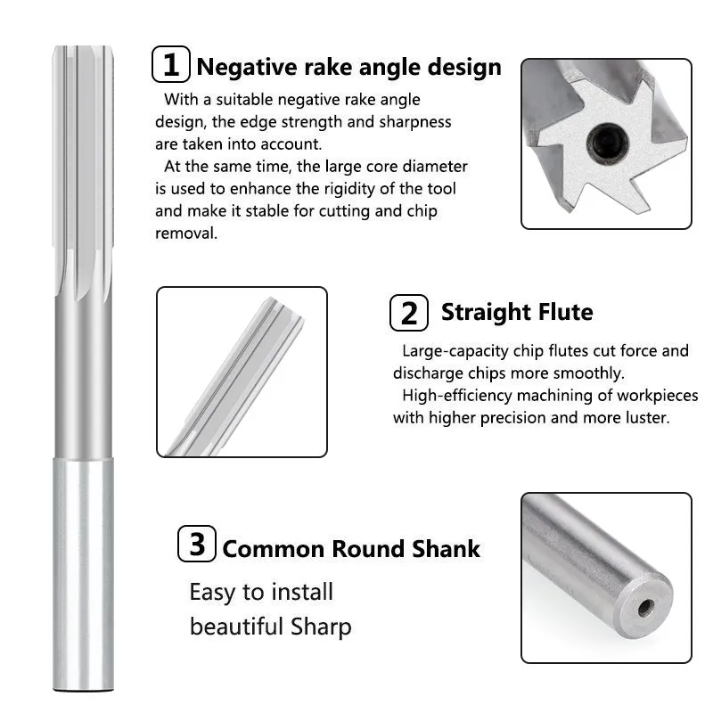  HSS Machine Reamer H8 1.0-12mm Chucking Reamer Sraight Flute Reamer Common Round Shank Milling Cutter Tool