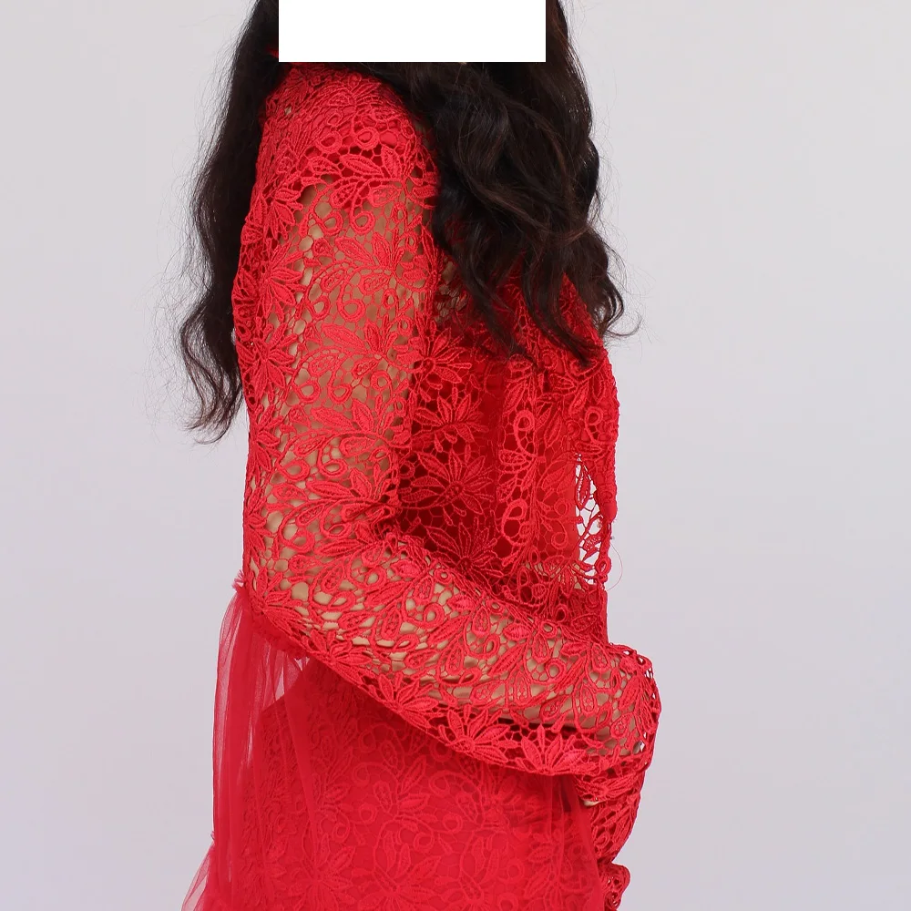 Customized  Long Sleeves Tulle Strapless Floor Length A-Line Evening Dress Panel Train Temperament Photo Color Bespoke Occasion 