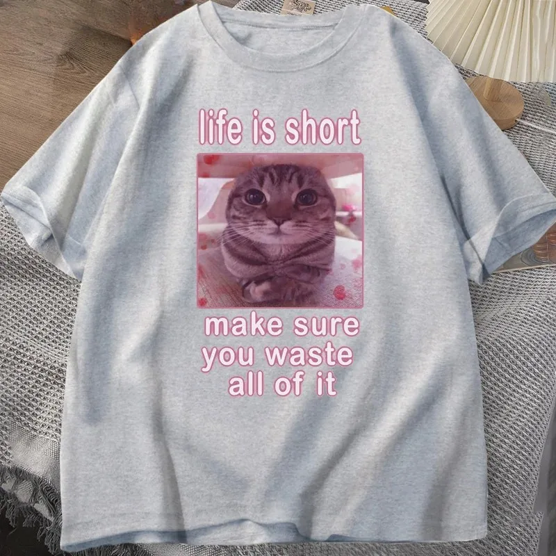 Funny Cat Meme Graphic Tees Cats Dank Memes T Shirt Funny Silly Cats T-shirt Women Casual Short Sleeve Tees Printed Tshirt