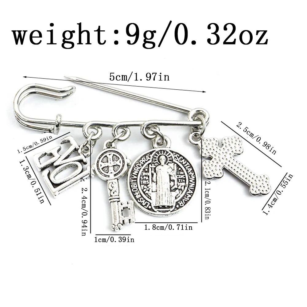 Saint Benedict Medallion Catholic San Benito Paperclip Brooch I LOVE JESUS Charm Buckle Pin Safety Pin Jewelry Festival Gifts