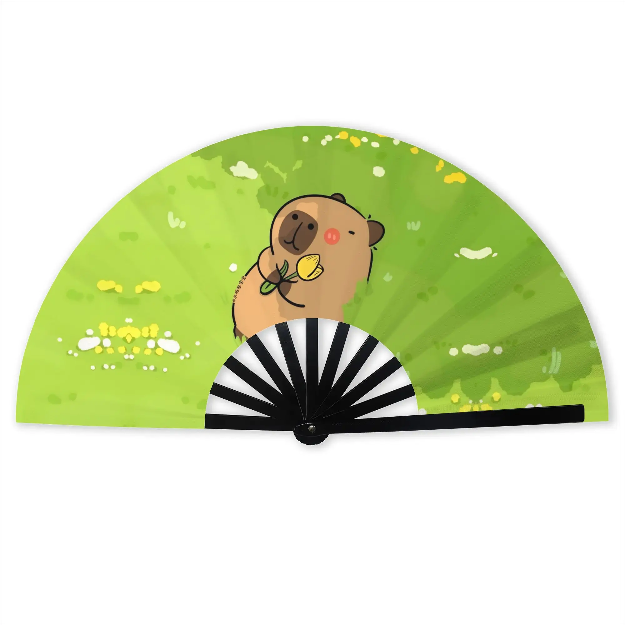 Customized Funny Capybara Portable Pocket Fan Travel  Polyester Folding Fan Chinese Dance Handheld Cooling Fans