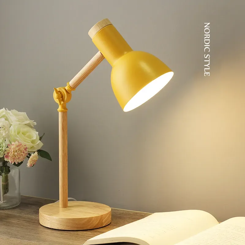 Table Lamp Creative Flex Desk Light Art Simple LED E27 Lights/Eye Protection Reading&Bedroom Home Bedside Lighting&Wood