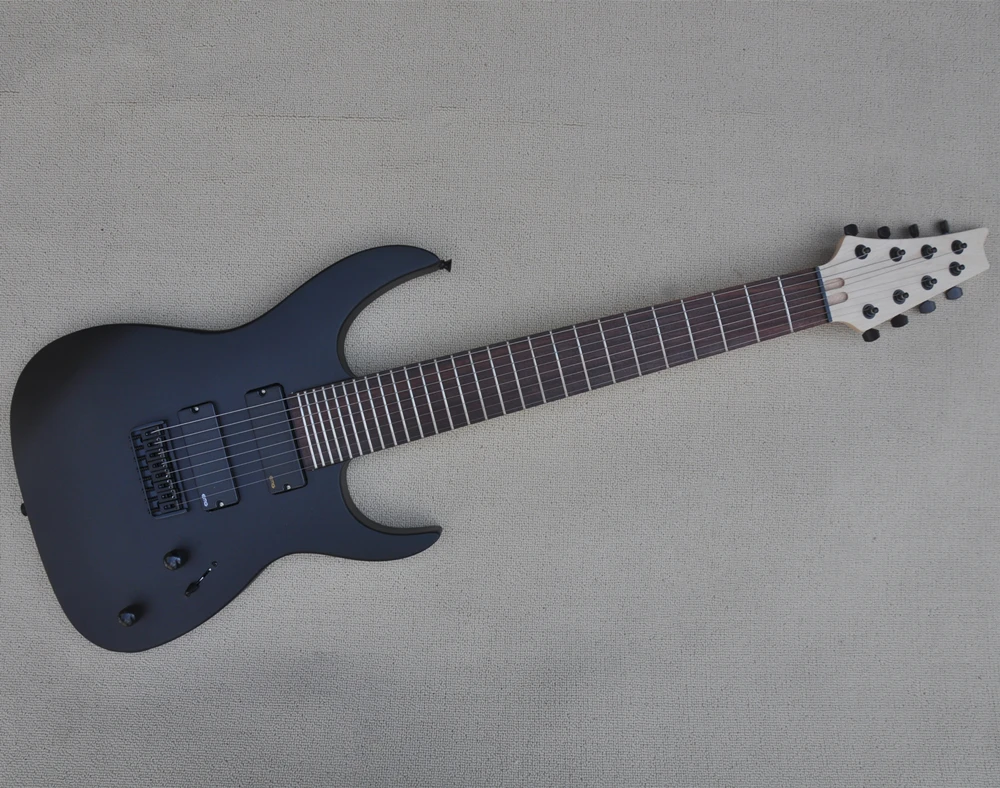 8 String Matte Black Electric Guitar with 27 Frets,Rosewood Fingerboard,Offer Customize