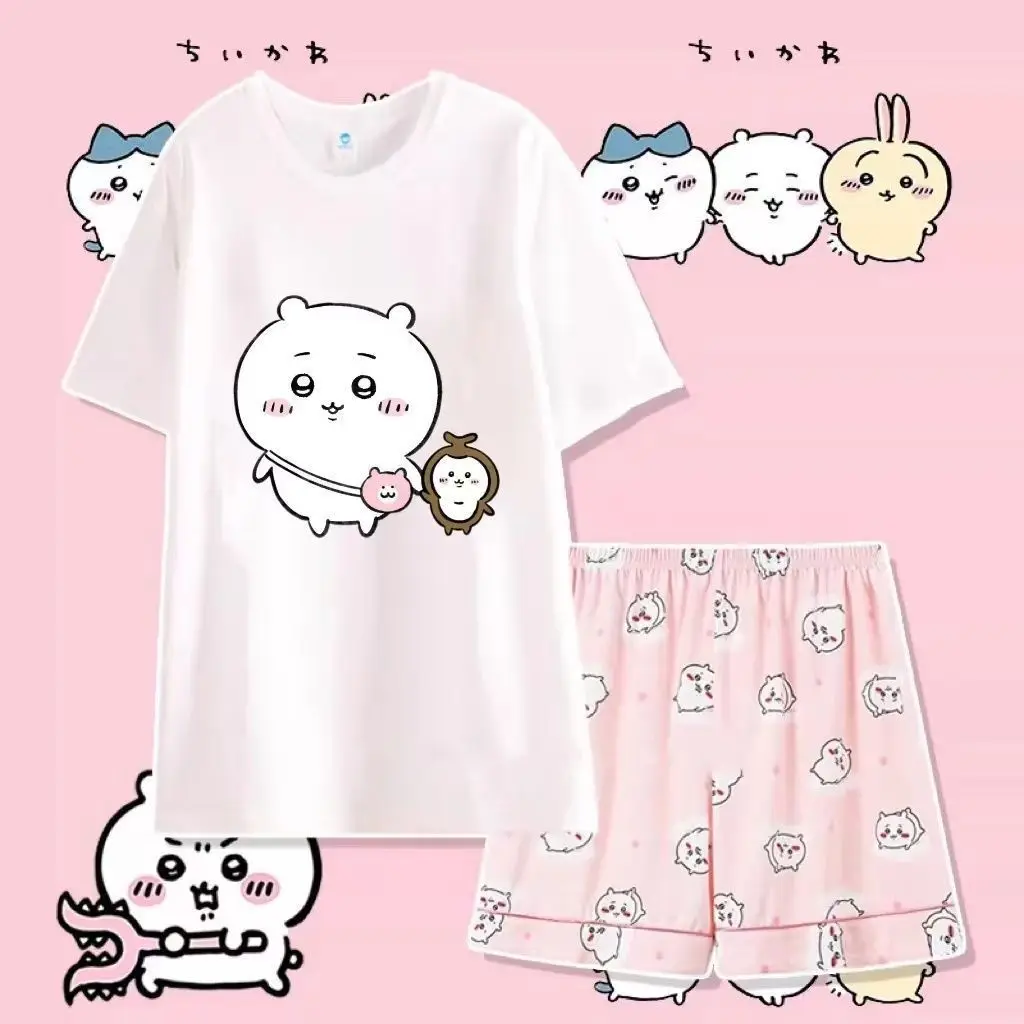 

Chiikawa Usagi Pure Cotton Pajamas Women's Summer Short Sleeve Shorts Set Cute Round Neck Cartoon Loungewear Sleepwear