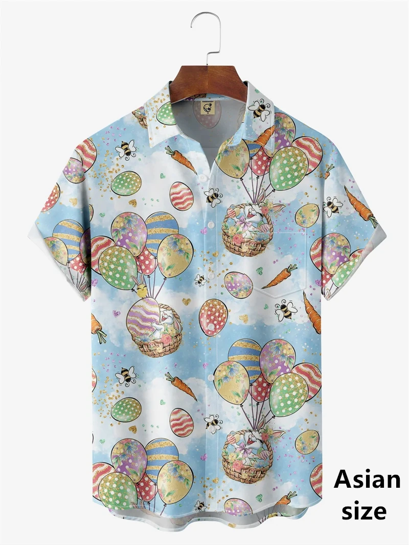 New 3D Cartoon Easter Bunny Printed Hawaiian Shirt Men Women Summer Clothes Easter Day Eggs Beach Shirt Blouses Button Men Tops