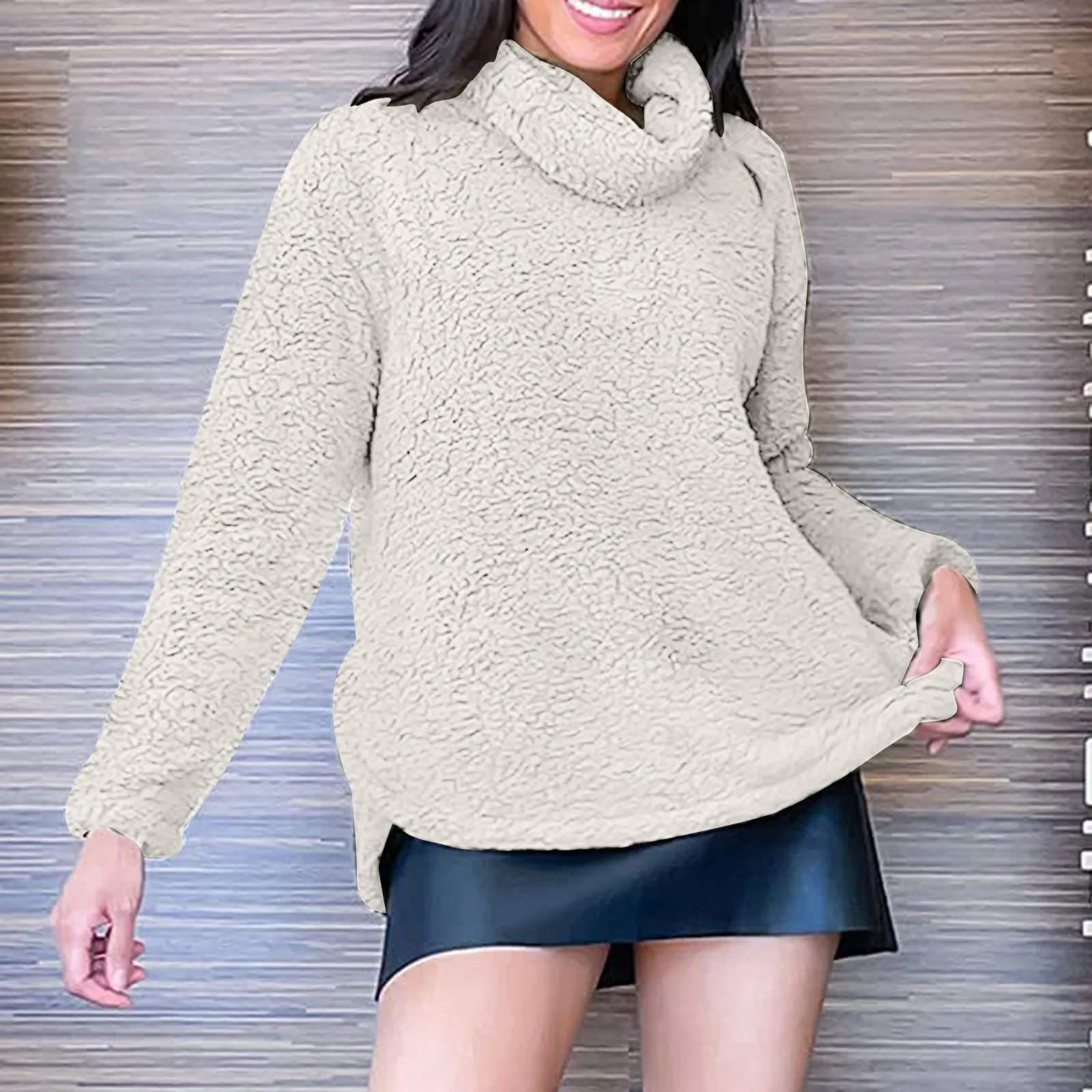 الفتيات بلون أفخم عالية الرقبة المرأة قمة الموضة غير رسمية هوديي سوداديراس دي موهير ملابس امرأة ملابس الشتاء امرأة