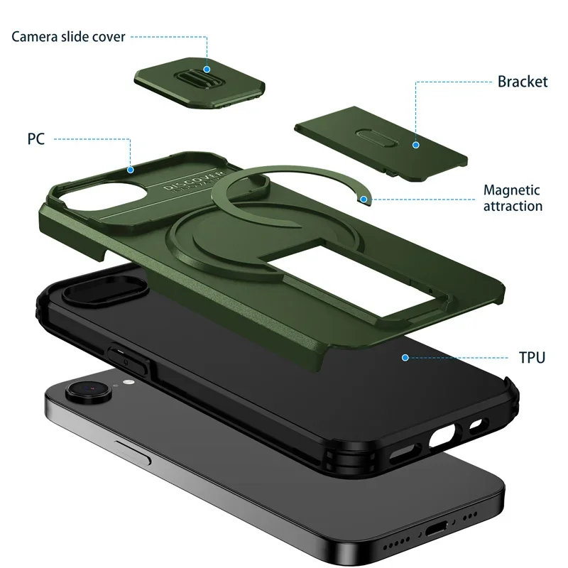 Rüstung Funda Für iPhone 16e Fall Slide Objektiv Schützen Coque Für iPhone 16 e iPhone 16e Für Magsafe Magnetische Drahtlose lade Abdeckung – Detail 10