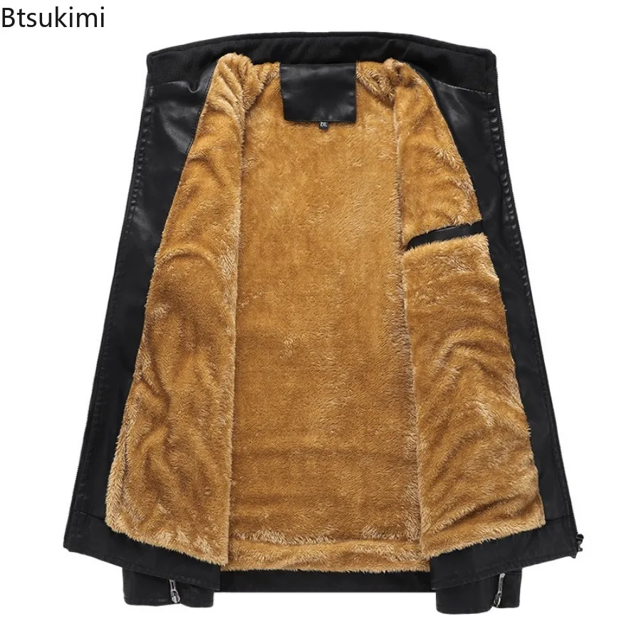 New Fashion Men's Stand Collar PU Leather Jackets Autumn Winter Thicken Warm Leather Coats Man Outdoor Motorcycle Riding Clothes