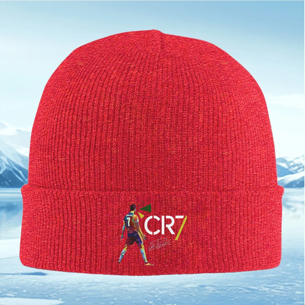 Atleta pose diseño colorido CR7 firma hombres mujeres Unisex sombrero de punto gorro Jersey gorra invierno térmico cálido Navidad Outdoo
