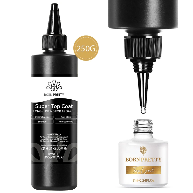 BORN PRETTY 250g Super Top Coat Gel Esmalte Base Gel Mate Top Coat Barniz semipermanente Soak Off Nail Art Gel funcional